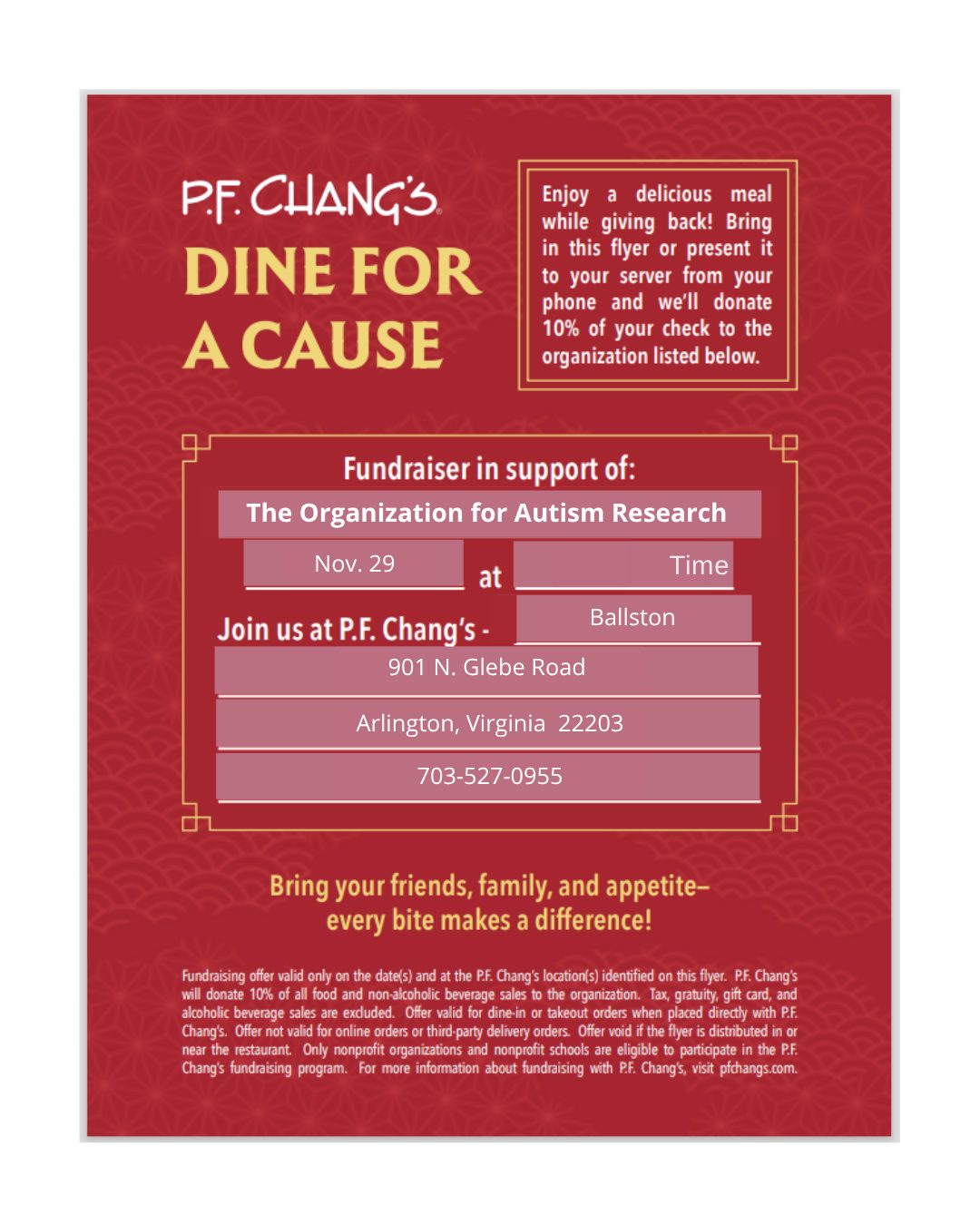 PF Chang donor card